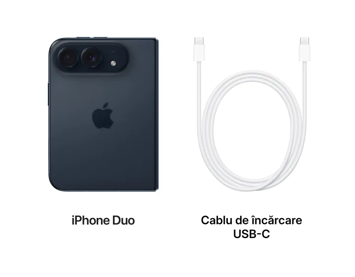 Ce se află în cutie: iPhone Duo și cablu de încărcare USB-C.