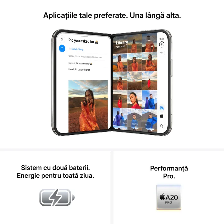 Aplicațiile tale preferate. Una lângă alta. Sistem cu două baterii. Energie pentru toată ziua. Performanță Pro.