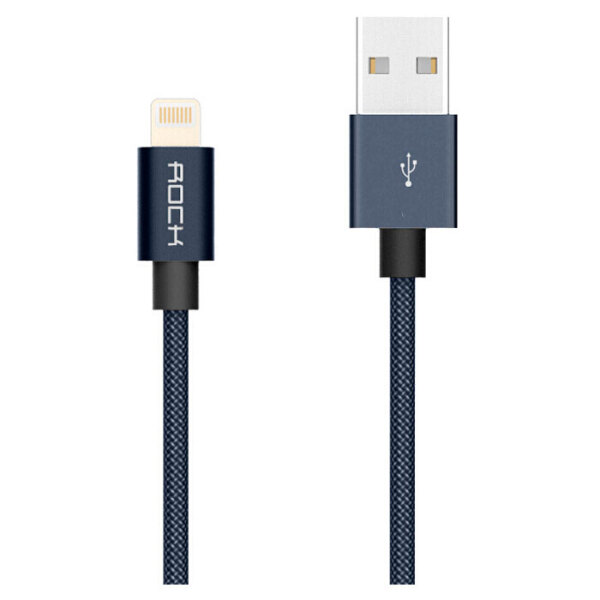 Кабель USB (8-pin) Rock (1м) Metal Nylon, Серебряный  photo 1