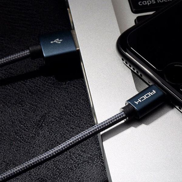 Кабель USB (8-pin) Rock (1м) Metal Nylon, Серебряный  photo 2