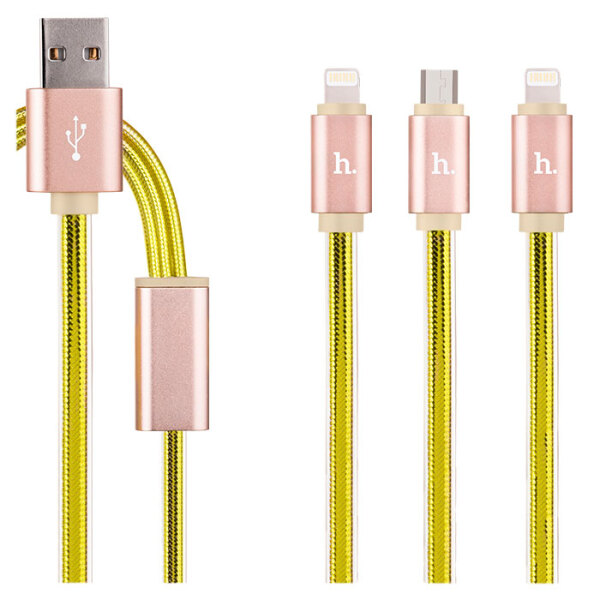 Кабель USB (8-pin/8-pin/microUSB) Hoco UPL12, Золотой  photo 1