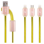 Кабель USB (8-pin/8-pin/microUSB) Hoco UPL12, Золотой 