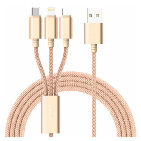 Кабель USB (8-pin/microUSB/Type-C) Rock (1.2м) Version B, Золотой  photo 1