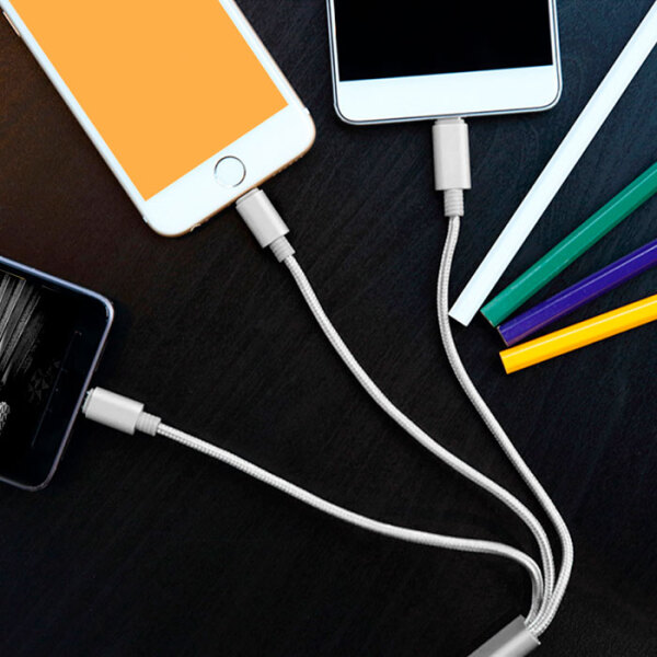Кабель USB (8-pin/microUSB/Type-C) Rock (1.2м) Version B, Серебряный  photo 2