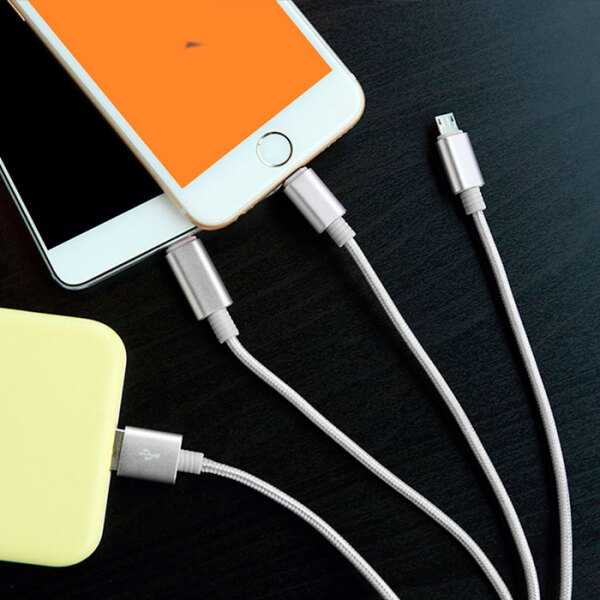 Кабель USB (8-pin/microUSB/Type-C) Rock (1.2м) Version B, Серебряный  photo 3