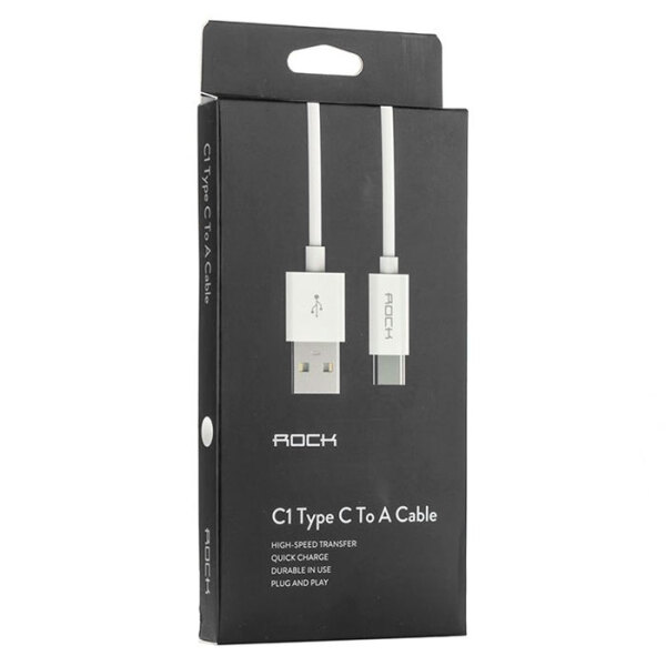 Кабель USB (Type-C), Rock (1m) C1, Белый  photo 2
