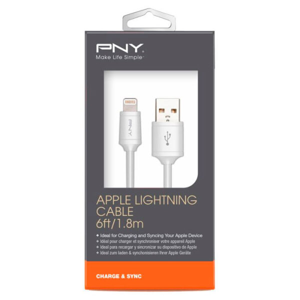 Кабель USB (8-pin) PNY (1.8m), Белый  photo 3