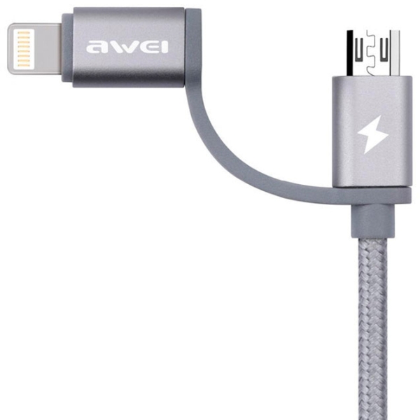 Cablu USB Awei CL-930 USB Type-A/ Lightning, microUSB Gray  photo 2