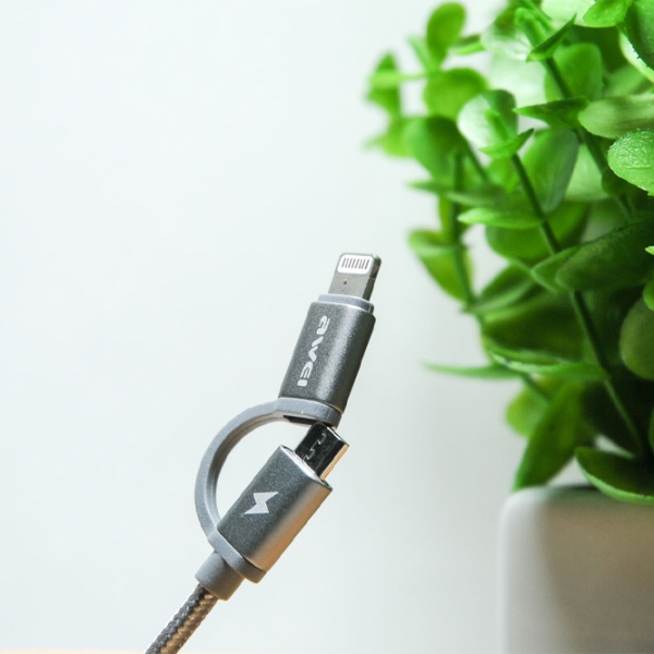 Cablu USB Awei CL-930 USB Type-A/ Lightning, microUSB Gray  photo 5