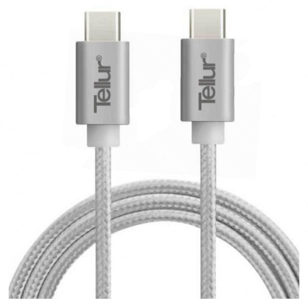 Кабель USB Type-C (Type-C), Tellur (1m) Nylon TLL155181, Серебряный  photo 1