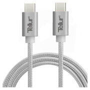 Кабель USB Type-C (Type-C), Tellur (1m) Nylon TLL155181, Серебряный 