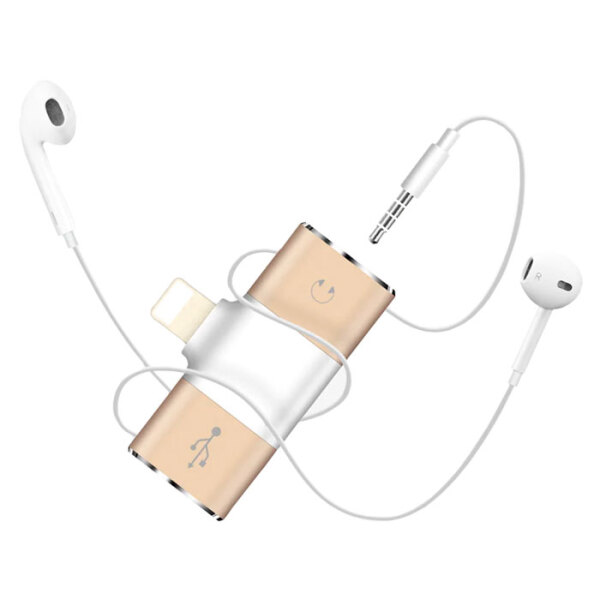 Hoco Digital Audio Converter for Apple LS1 with 2A charging, Золотой  photo 2