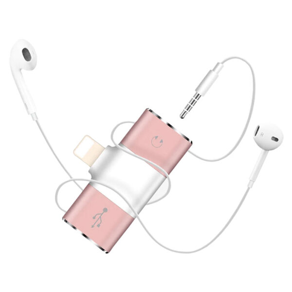 Hoco Digital Audio Converter for Apple LS1 with 2A charging, Rose Gold  photo 2
