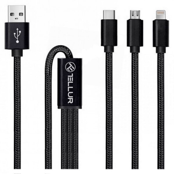 Кабель USB (8-pin/microUSB/Type-C), Tellur (1m) TLL-155211, Черный  photo 1