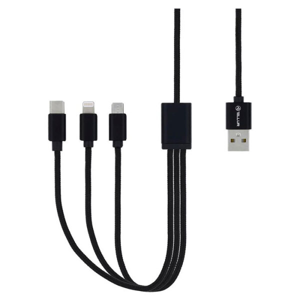 Кабель USB (8-pin/microUSB/Type-C), Tellur (1m) TLL-155211, Черный  photo 2