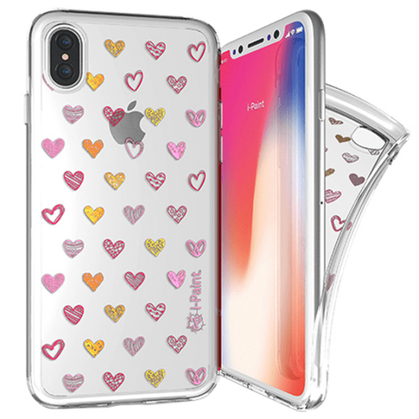 Чехол для смартфона Apple iPhone X (Hearts) Heart Прозрачный i-Paint, TPU, Back photo 2