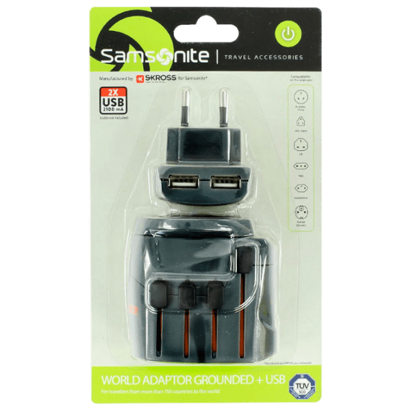 Адаптер Universal World to Europe Samsonite 2X USB, Серый  photo 2