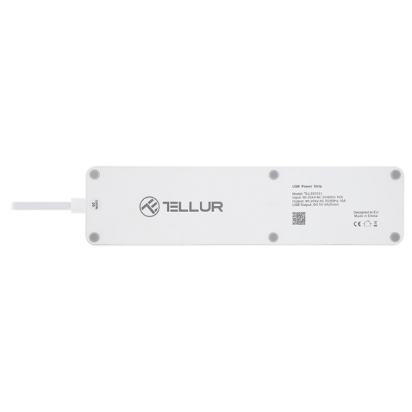 Surge Protector Tellur WiFi (3 Sockets, 4*USB, 1.8m) TLL331031, White  photo 2