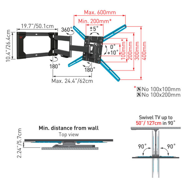 Suport TV Barkan 4400 Black VESA 600 x 400 mm photo 1
