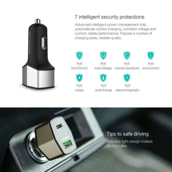 Incarcator auto Nillkin, Celerity (USB+Type-C) QC3.0, Silver  photo 6