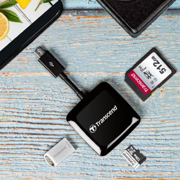 Cititor de carduri Transcend RDP9 Micro USB la USB, OTG, Black  photo 3