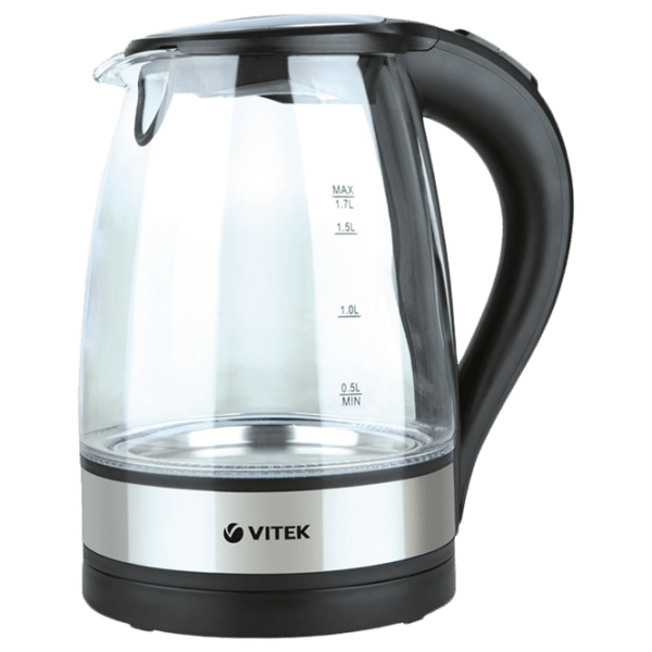 Электрочайник Vitek VT-7008TR Черный 2200 Вт, 1.7л, Внутреннее покрытие: Стекло photo 1