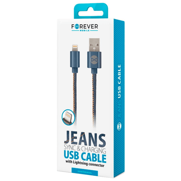 Cablu pentru telefon Forever Jeans USB Type-A/ Lightning Blue  photo 2