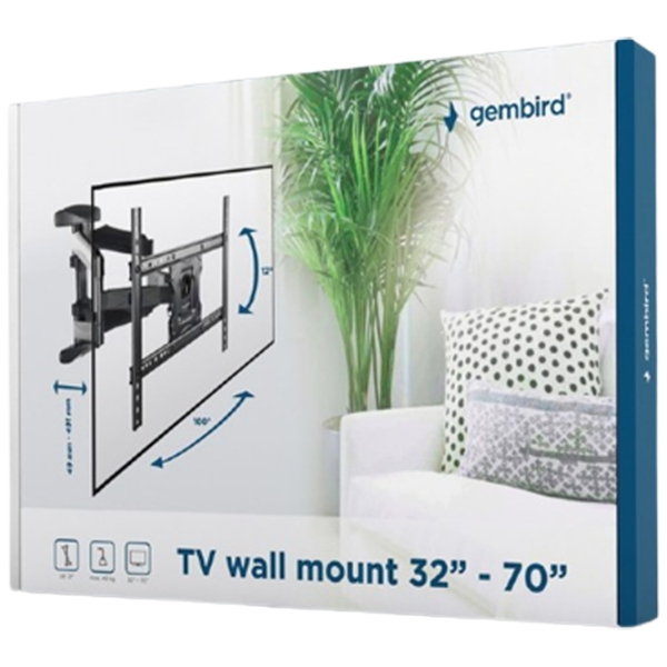 Кронштейн ТВ Gembird WM-70RT-01 Черный VESA 600 x 400 мм photo 2