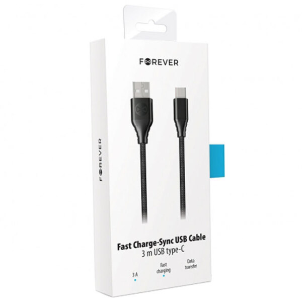 Cablu Forever Core USB/ USB Type-C Black  photo 2