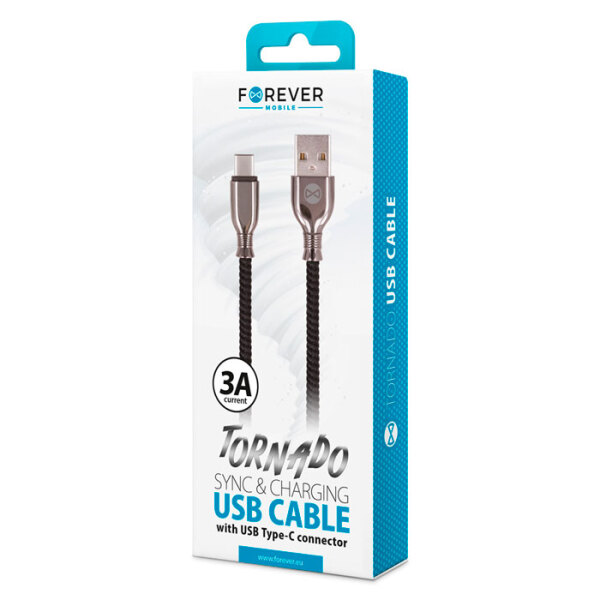 Кабель USB (Type-C), Forever Tornado (1m) 3A, Черный  photo 2