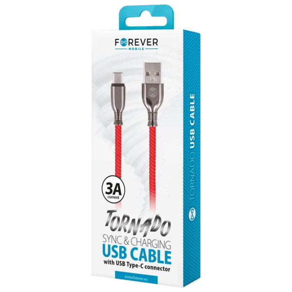 Cablu Forever Tornado USB Type-A/ USB Type-C Red  photo 2