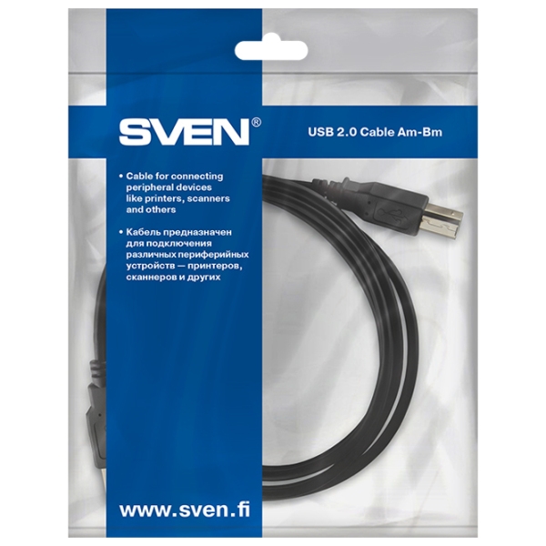 Cablu de date Sven USB 2.0 AM-BM USB Type-A/ USB Type-B Black  photo 4