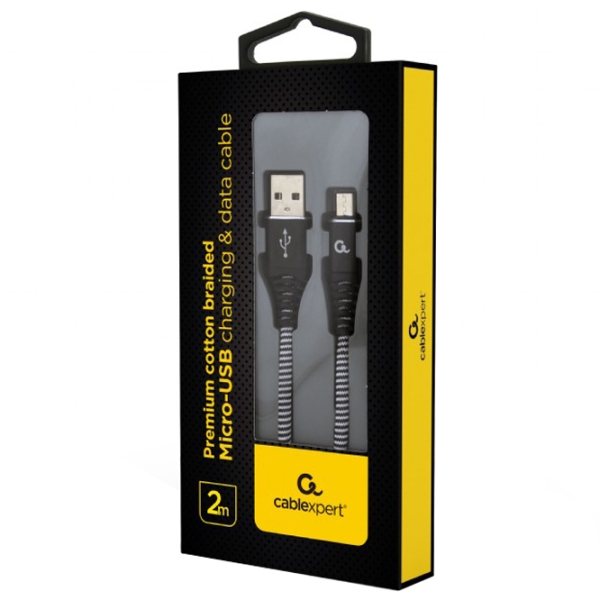 Cablu pentru telefon Cablexpert Cotton USB Type-A/ microUSB Black  photo 2