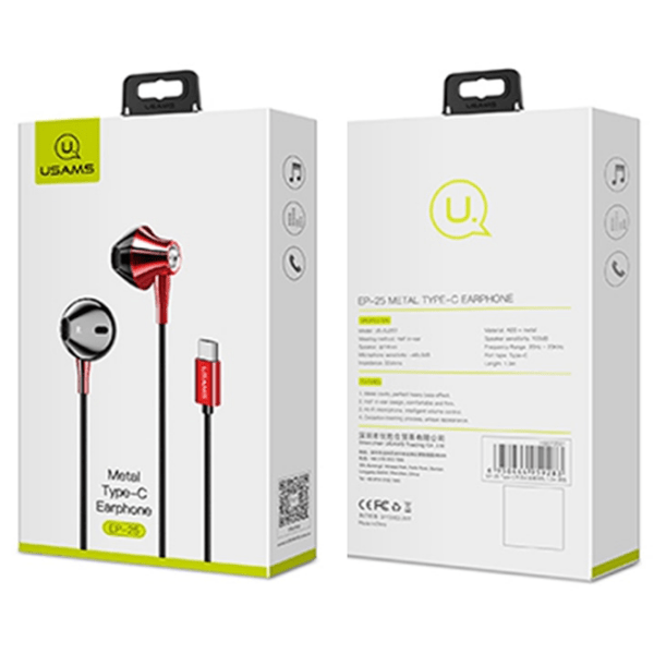 Căști USAMS EP-25 Type-C Red Cu fir / Personal / In ear photo 7