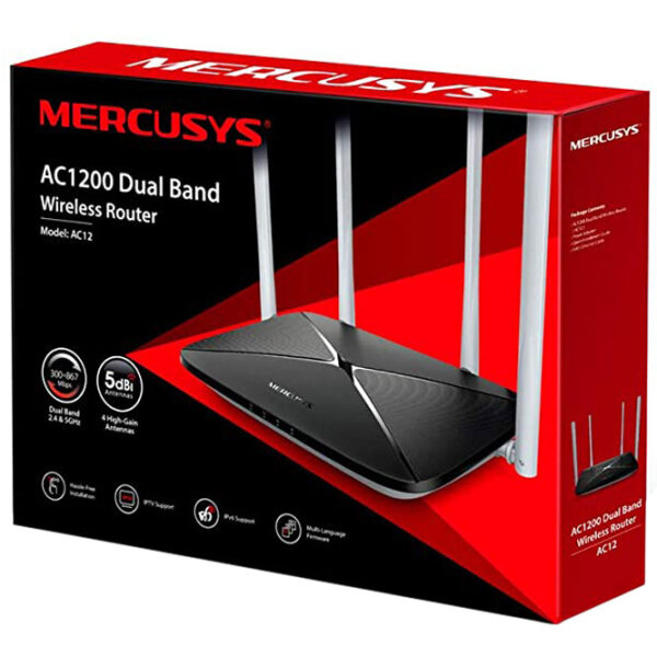 Wi-Fi Router Mercusys AC12 Black Versiune Wi-Fi: 802.11 ac photo 3