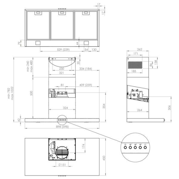 Hotă Gorenje WHT 623 E5X (OK-004/II) Inox 60 cm, Recirculare, 550 m³/h photo 5