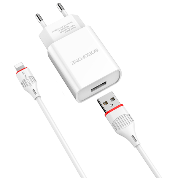Зарядное уст-во Borofone, USB (8-pin), BA20A, Белый  photo 1