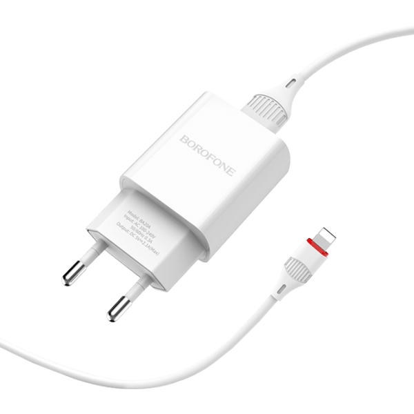 Зарядное уст-во Borofone, USB (8-pin), BA20A, Белый  photo 2