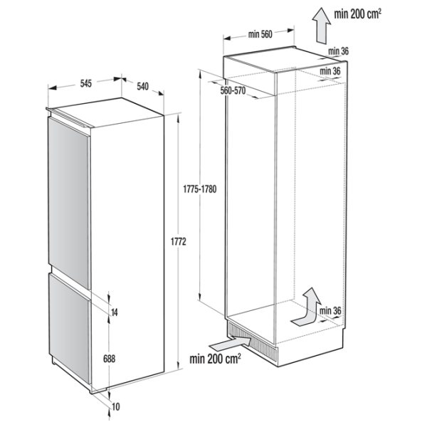 Frigider încorporabil Gorenje NRKI 2181 A1 White 180l / No Frost, 68l / No Frost, A+ photo 7