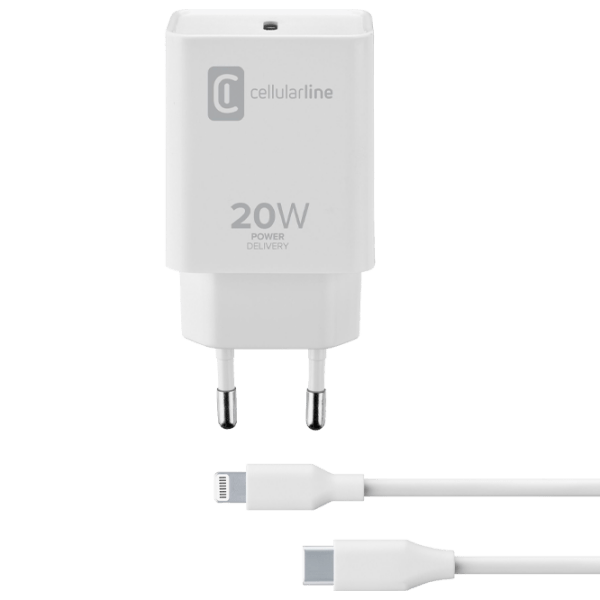 Сетевое зарядное устройство Cellularline ACHIPHKITC2LMFI20W (20 Вт) Белый  / Белый photo 1