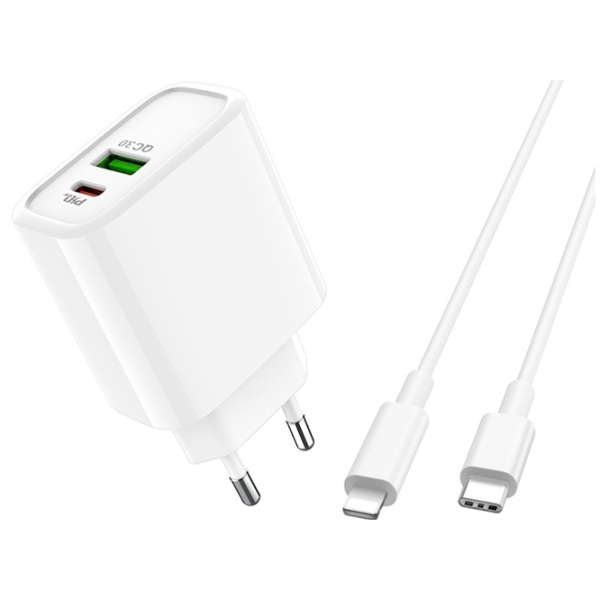 Încărcător de rețea EVO USB QC3.0 + PD Type-C (18 W) White 2 A / White photo 3
