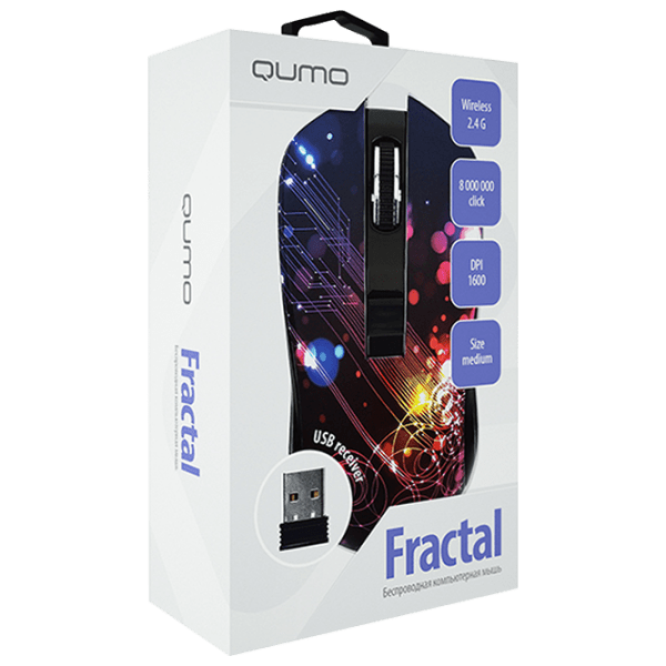 Mouse Qumo Fractal Black Fără fir, 1600 dpi photo 2