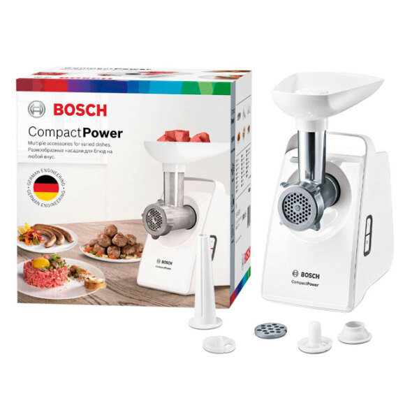 Mașină de tocat carne Bosch MFW3520W White 500 W/ 1500 W, 1.8 kg/ min photo 2