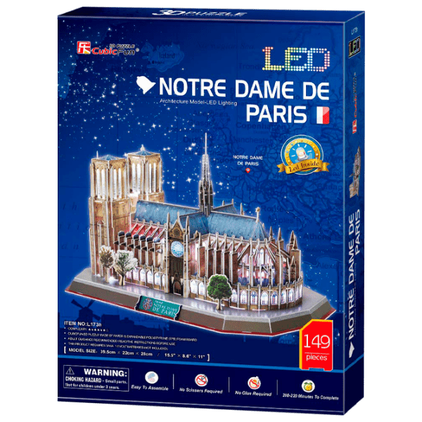 Puzzle 3D CubicFun Notre Dame de Paris LED (L173h) Numărul de piese: 149, V&acirc;rsta recomandată: 6+ photo 1