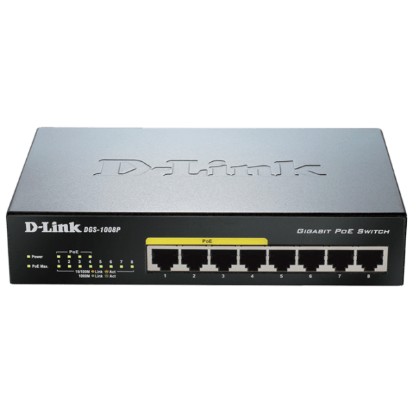 Switch D-Link DGS-1008P/ E1A Черный 16 Гбит/ с photo 1