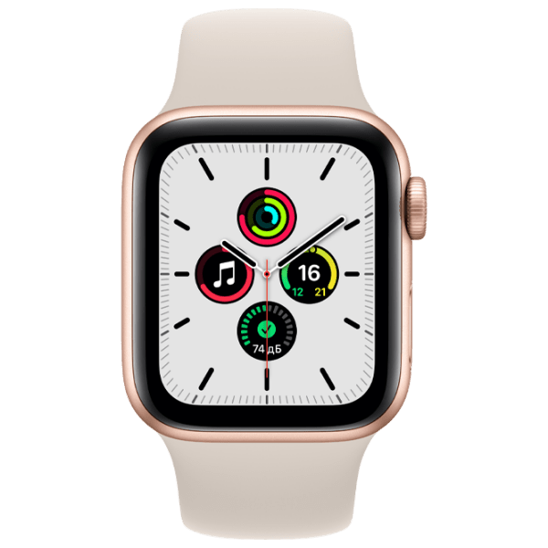 Умные часы Apple Watch SE + GPS (MKQ03) Золотой, Starlight Sport | 40 мм | Алюминий/ Фторэластомер
| MKQ03 photo 1
