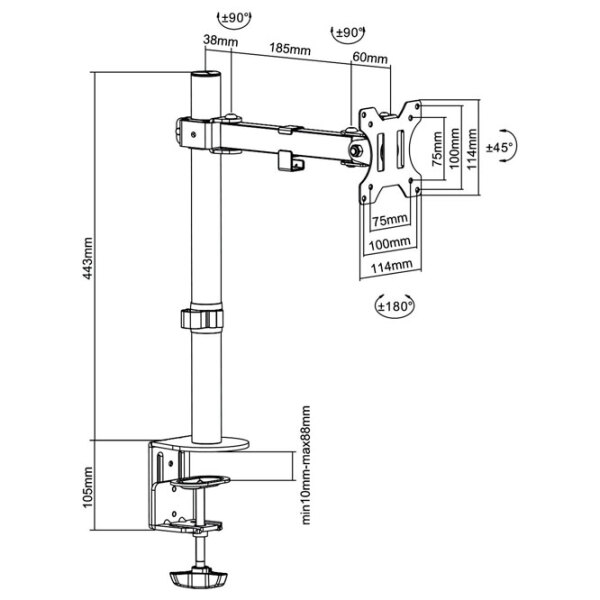 Кронштейн для монитора Brateck LDT12-C011 Черный VESA 100 x 100 мм photo 5