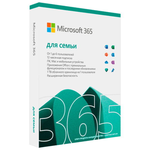 Пакет офисных программ Microsoft 365 Family En Only Medialess P8 X86/X64 Карточка 6 ПК, Карточка, 12 photo 1