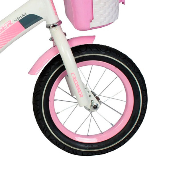 Bicicletă Crosser C3 14" Pink White Oțel / Pentru copii photo 2