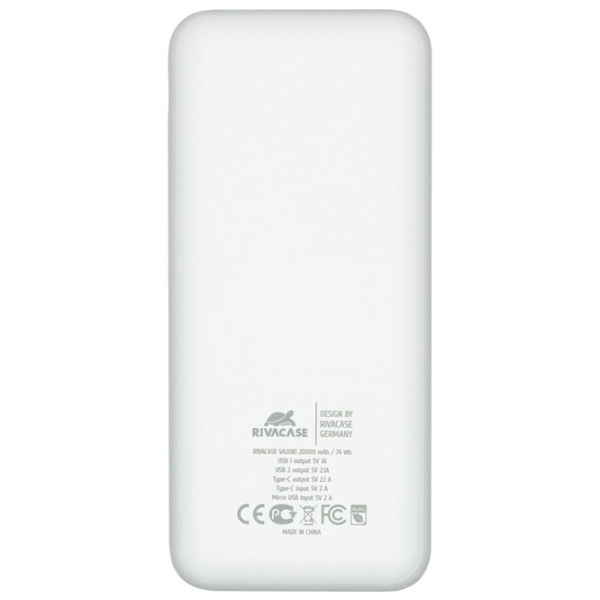 Power Bank 20000 мАч RivaCase VA2081 (10 Вт) Белый  photo 2
